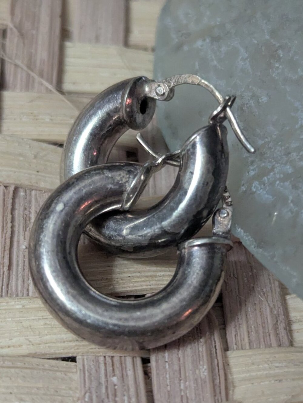 Puffy Hoop Earrings in 925 Silver vintage Hollow Hoops